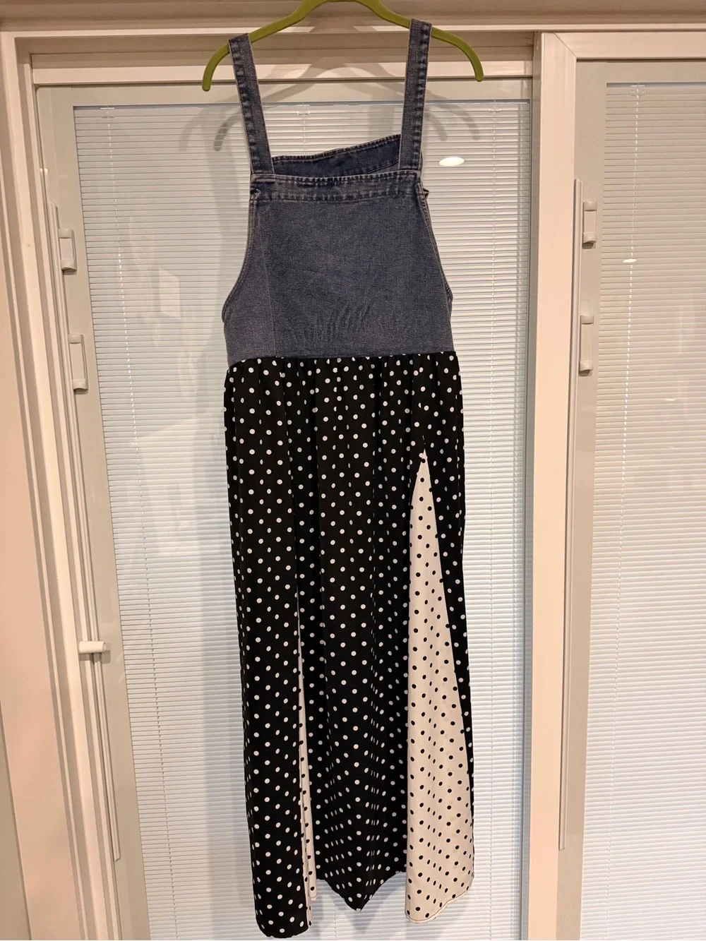 Oddi Polka Dot Denim-Top Maxi overall Dress - Black & White - Picture 2 of 5